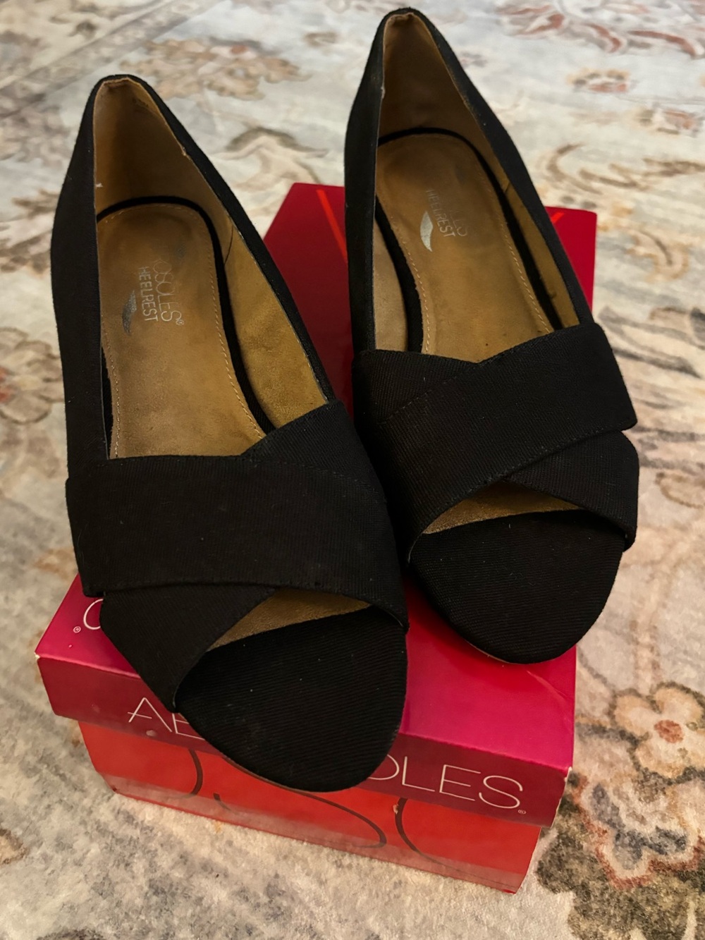 AEROSOLES Black Peep-Toe Wedge Heels